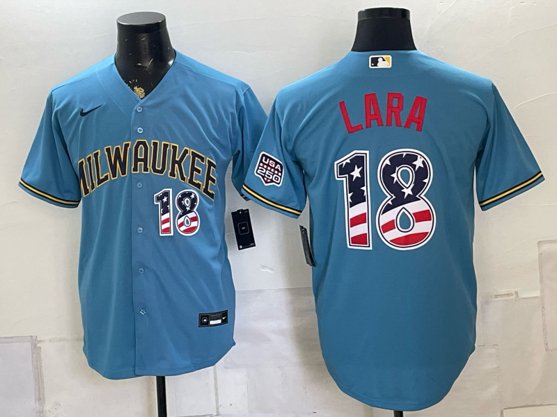 Men 2026 Milwaukee Brewers #18 Lara blue Game Nike MLB Jersey 0825001->buffalo bills->NFL Jersey